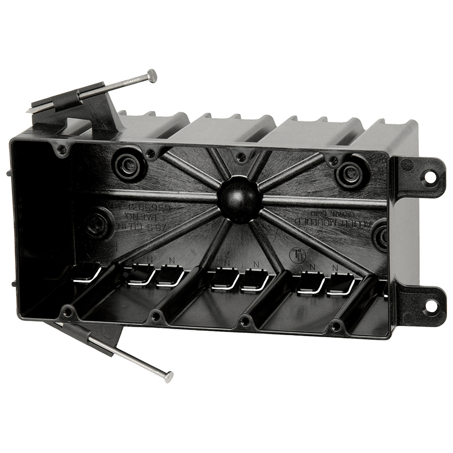 Allied Moulded Products P-764 3-1/4 x 7-5/8 x 3-3/4 Inch 74.8 In 4-Gang Polycarbonate Angled Nail Switch/Receptacle Outlet Box Allied Moulded Products P-764 3-1/4 x 7-5/8 x 3-3/4 Inch 74.8 In 4-Gang Polycarbonate Angled Nail Switch/Receptacle Outlet Box