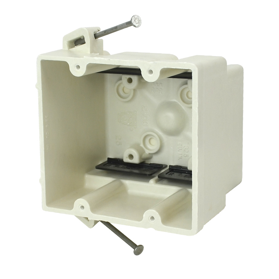 Allied Moulded Products 2300-NK 3 x 4 x 3-3/4 Inch 32.5 In 2-Gang Fiberglass Angled Mid-Nail Switch/Receptacle Outlet Box Allied Moulded Products 2300-NK 3 x 4 x 3-3/4 Inch 32.5 In 2-Gang Fiberglass Angled Mid-Nail Switch/Receptacle Outlet Box