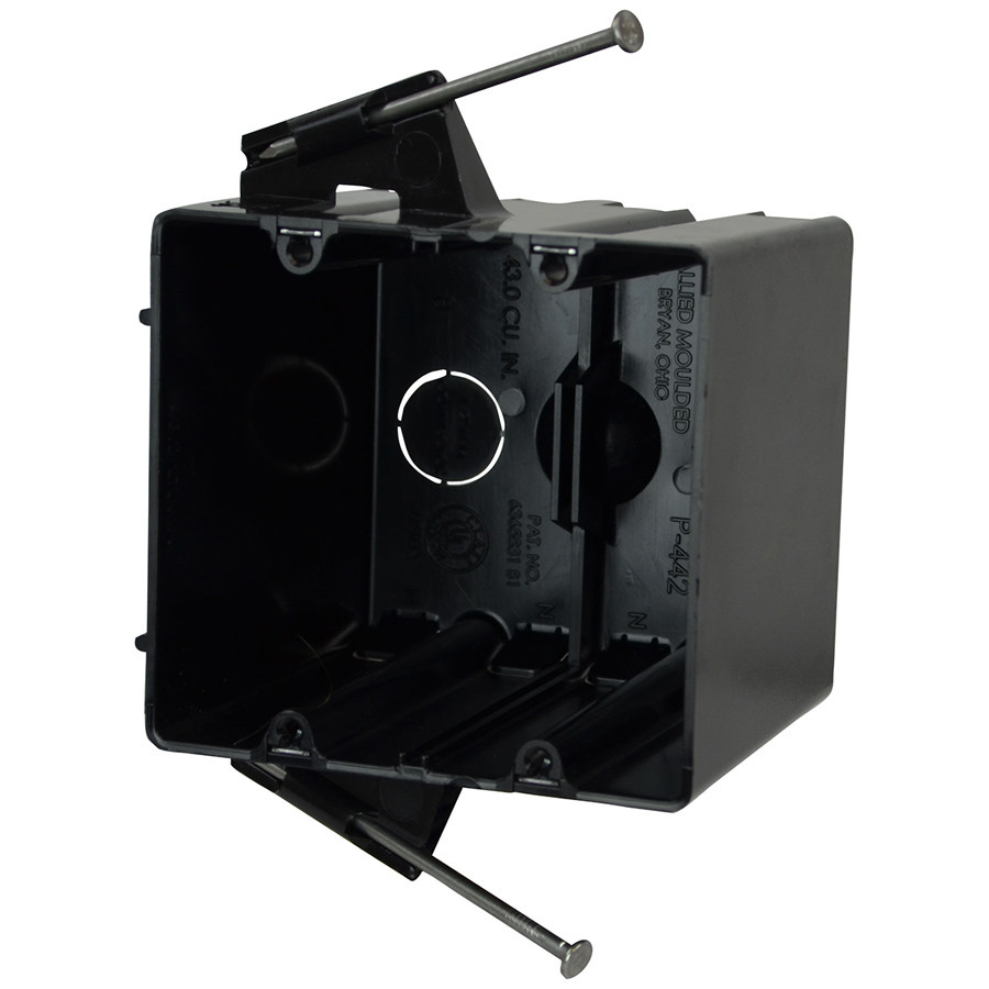 Product image for Allied Moulded Products P-442QT 3-9/16 x 4 x 3-3/4 Inch 43.5 In. 2-Gang Polycarbonate Angled Nail Switch/Receptacle Outlet Box