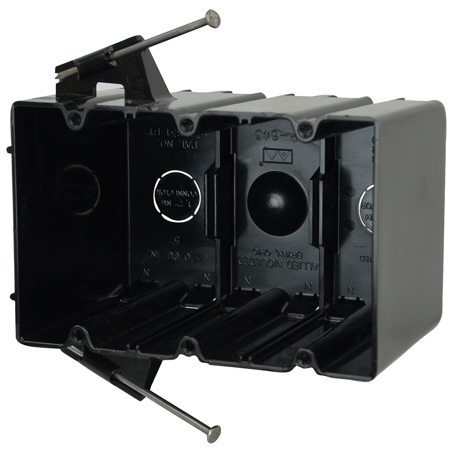 Allied Moulded Products P-643 3-9/16 x 5-13/16 x 3-3/4 Inch 64 In 3-Gang Polycarbonate Switch/Receptacle Outlet Box Allied Moulded Products P-643 3-9/16 x 5-13/16 x 3-3/4 Inch 64 In 3-Gang Polycarbonate Switch/Receptacle Outlet Box
