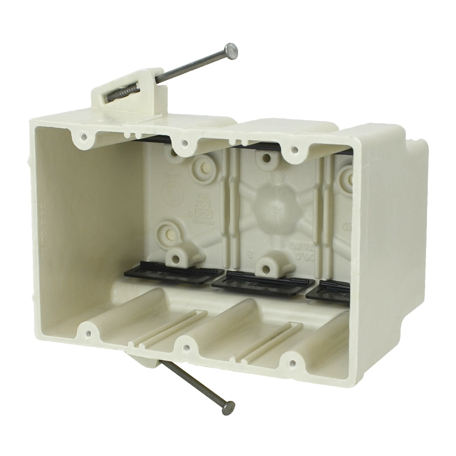 Product image for Allied Moulded Products 3303-NK 3-9/16 x 5-11/16 x 3-3/4 Inch 56.5 In. 3-Gang Angled Mid-Nail Switch/Receptacle Outlet Box