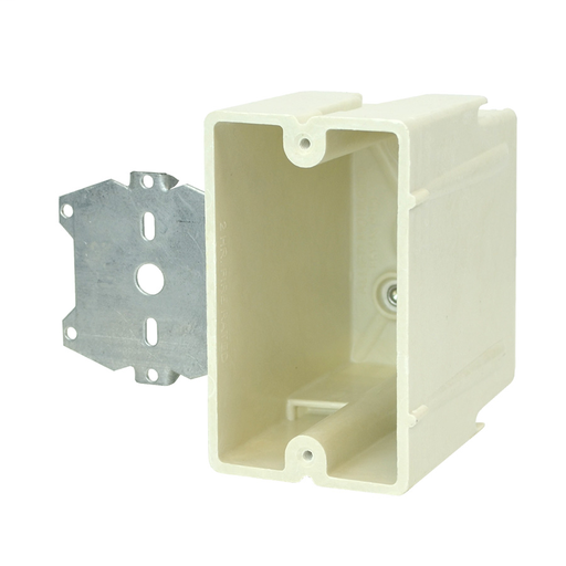 Product image for Allied Moulded Products 1099-Z4 3-9/16 x 2-1/4 x 3-3/4 Inch 22.5 In. 1-Gang Fiberglass Offset Switch/Receptacle Outlet Box