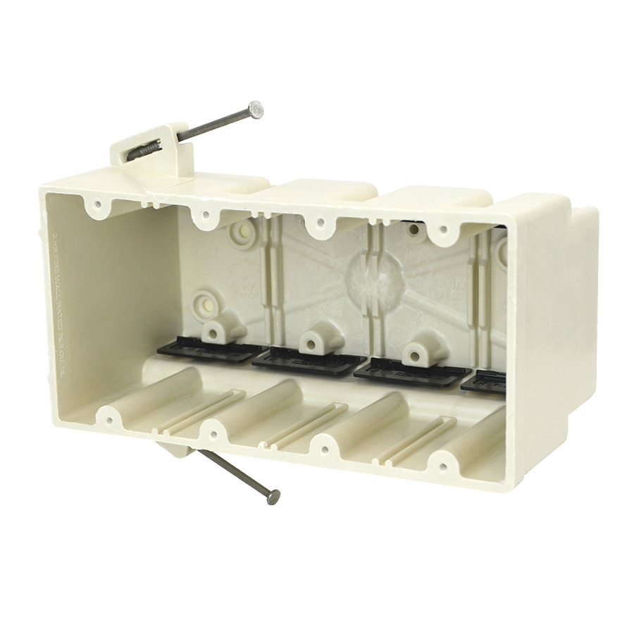 Allied Moulded Products 4304-NK 3-9/16 x 7-1/2 x 3-3/4 Inch 75 In 4-Gang Angled Mid-Nail Switch/Receptacle Outlet Box Allied Moulded Products 4304-NK 3-9/16 x 7-1/2 x 3-3/4 Inch 75 In 4-Gang Angled Mid-Nail Switch/Receptacle Outlet Box