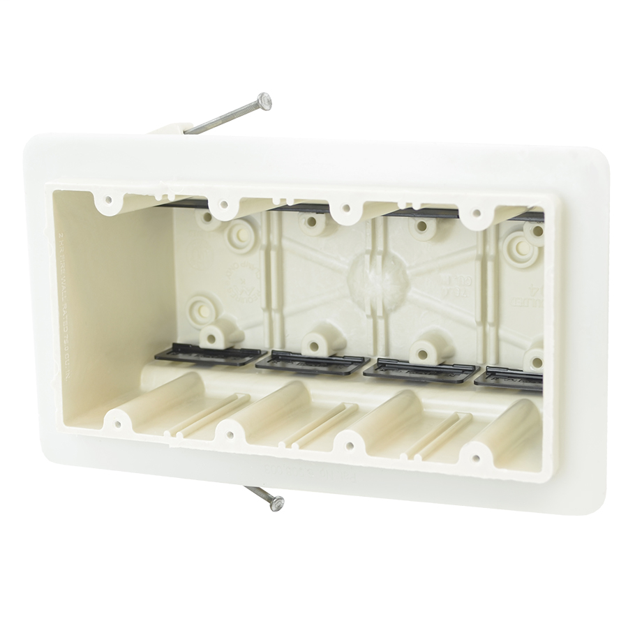 Allied Moulded Products 4304-NKV 3-9/16 x 7-1/2 x 3-3/4 Inch 75 In 4-Gang Angled Mid-Nail Switch/Receptacle Outlet Box Allied Moulded Products 4304-NKV 3-9/16 x 7-1/2 x 3-3/4 Inch 75 In 4-Gang Angled Mid-Nail Switch/Receptacle Outlet Box