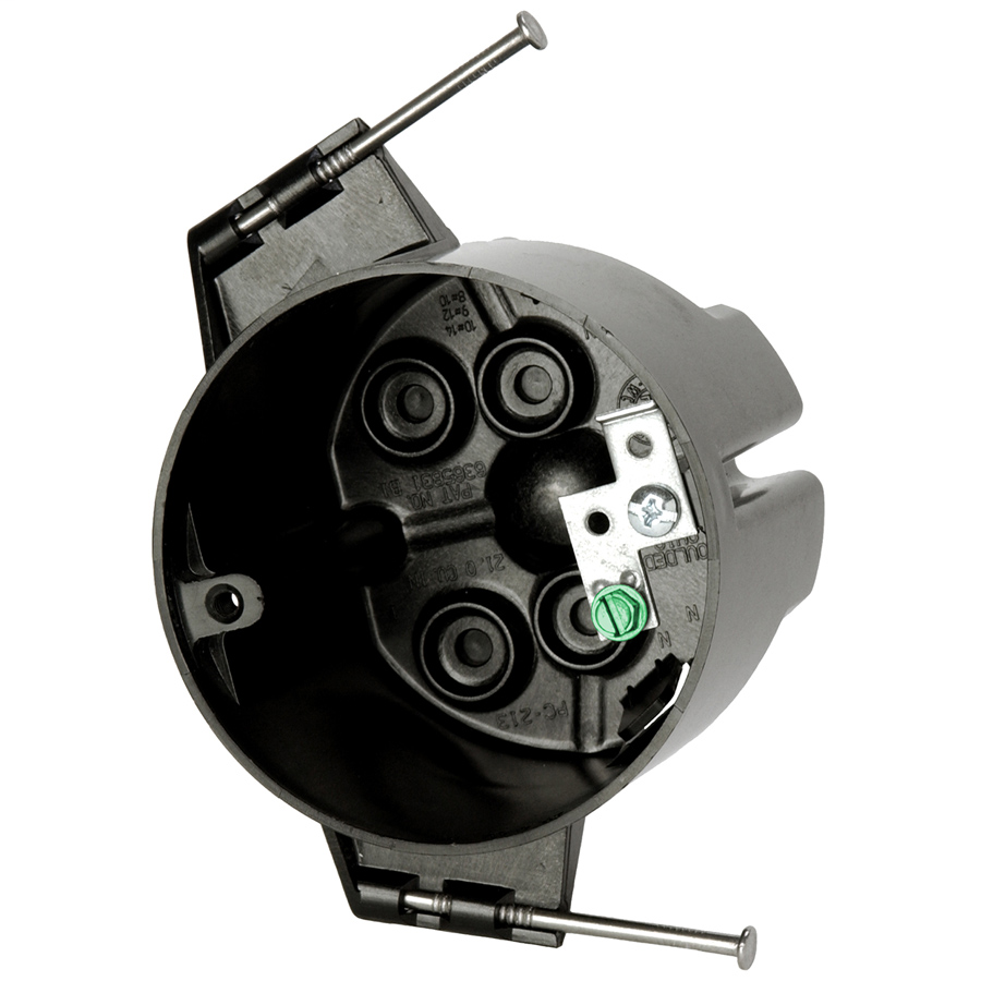 Allied Moulded Products PC213-NG 2-7/8 x 3-1/2 Inch 21 In Polycarbonate Round Ceiling Fixture Outlet Box Allied Moulded Products PC213-NG 2-7/8 x 3-1/2 Inch 21 In Polycarbonate Round Ceiling Fixture Outlet Box