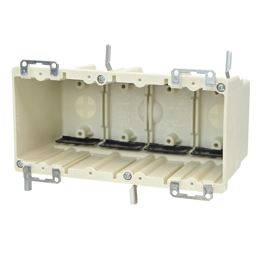 Allied Moulded Products 9314-EWK 3-9/16 x 7-11/16 x 3-23/32 Inch 70 In 4-Gang Fiberglass Switch/Receptacle Outlet Box Allied Moulded Products 9314-EWK 3-9/16 x 7-11/16 x 3-23/32 Inch 70 In 4-Gang Fiberglass Switch/Receptacle Outlet Box