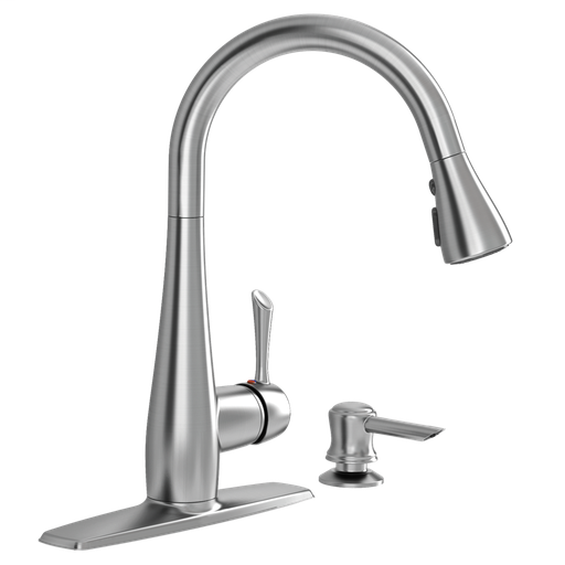 Olvera 1 Handle High Arc Pull Down Kitchen Faucet with Soap Dispenser 9092301.075