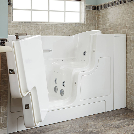 Gelcoat Premium Series 30x52-inch Outward Opening Door Walk-In Bathtub with Combination Whirlpool Massage and Air Spa Systems - Left Door/Drain 3052OD105CL.W
