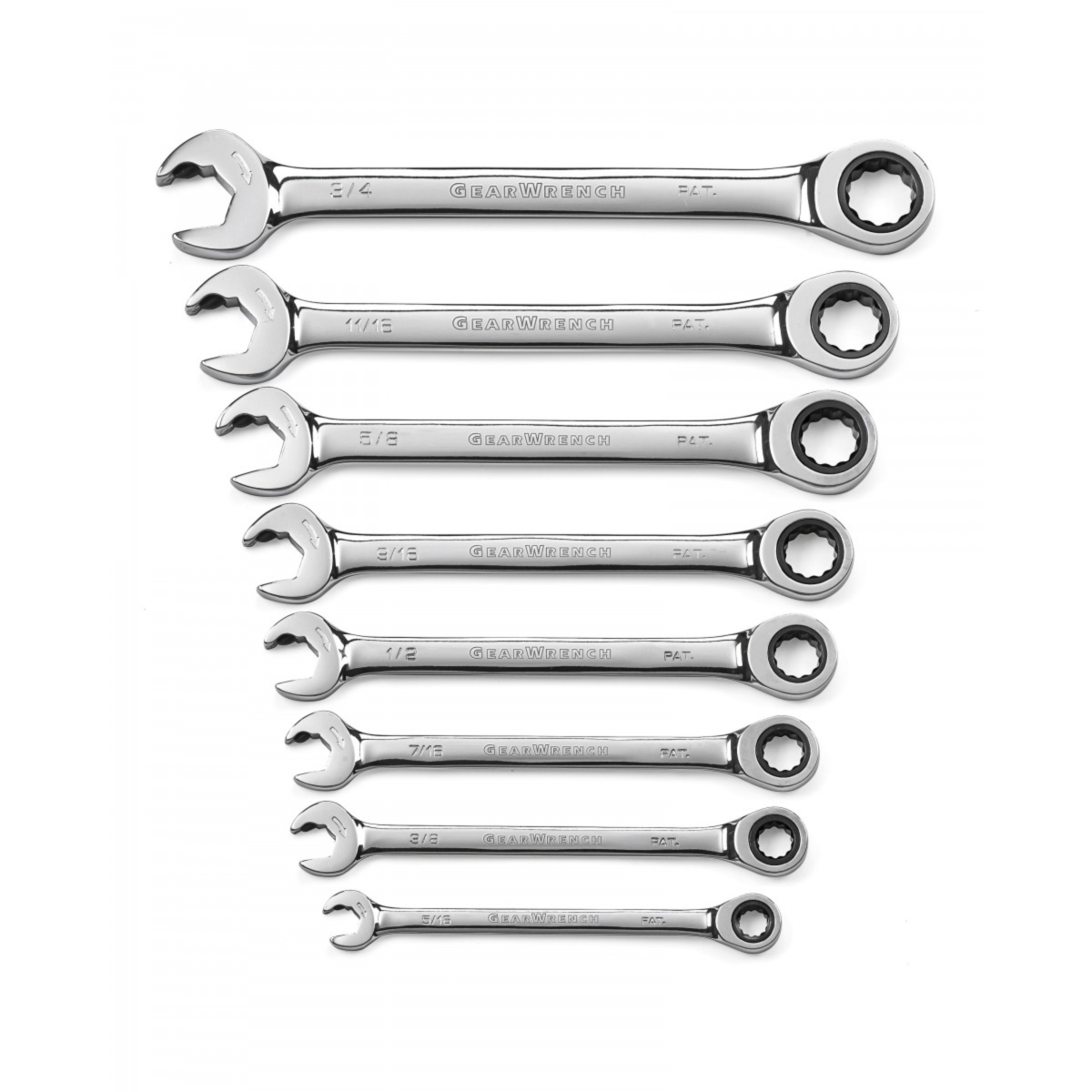 8 Pc. 12 Point SAE Open End Ratcheting Combination Wrench Set