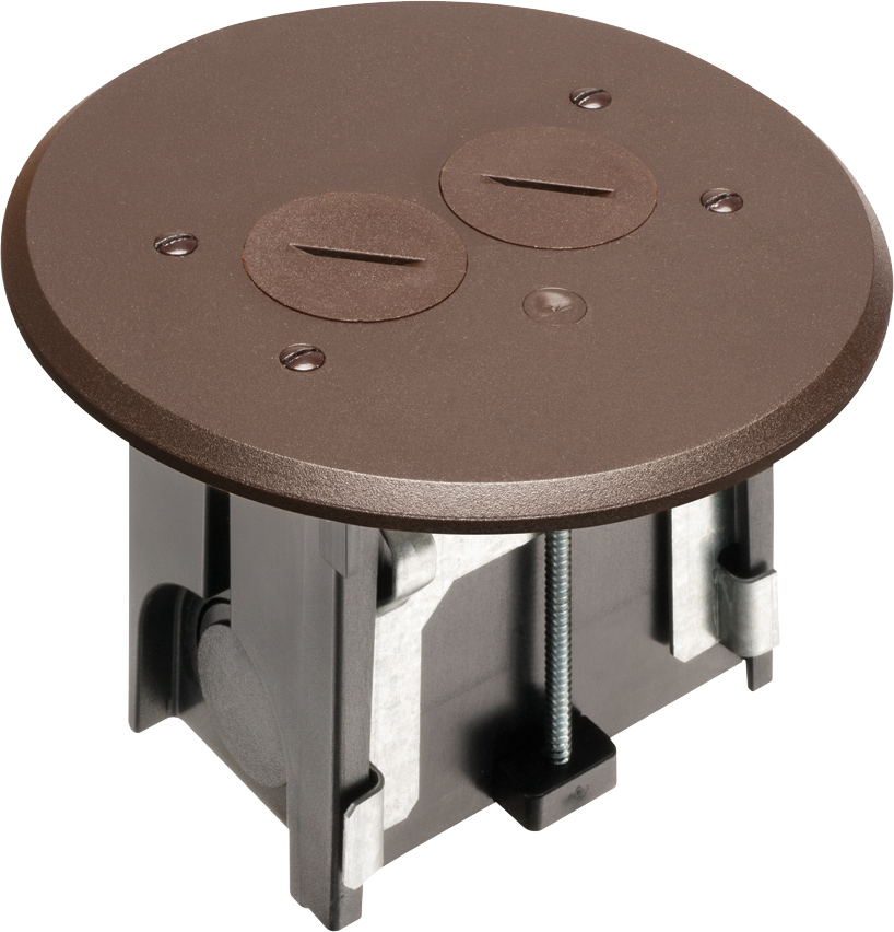 Product image for Arlington FLBAR101BR 1-Gang Non-Metallic Floor Box Kit w/ Threaded Plugs, Round Cover, Brown
