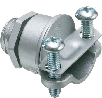 Twin Screw zinc die-cast all-pupose 1/4" knockout connector for Flex, AC, MCI, and NM cable secures into knockout with locknut. With a cable range of .225 to .610 and an end stop of .380. (ARL 4200 3/8"" 2 SCREW FLEX CONN)
