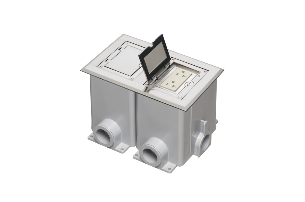 Product image for Arlington FLBC8520NL 2-Gang Floor Box Cover / Frame Kit, Flip Lid, Nickel