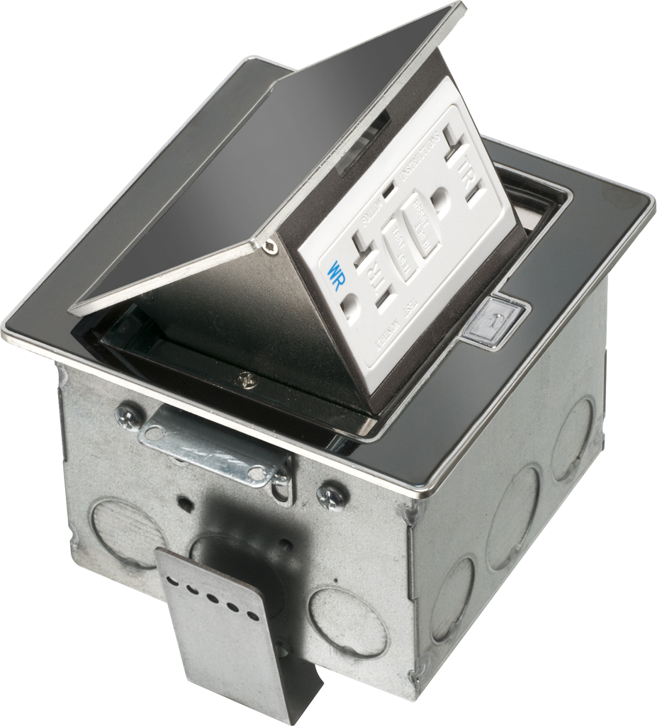 Product image for Arlington FLBT4400GBL Countertop Box Kit, 20A GFCI, Square Black S/S Cover