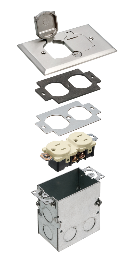 Product image for Arlington FLB5331NL 1-Gang Floor Box Kit, Steel Box, Nickel-Plated Cover w/ Flip Lids