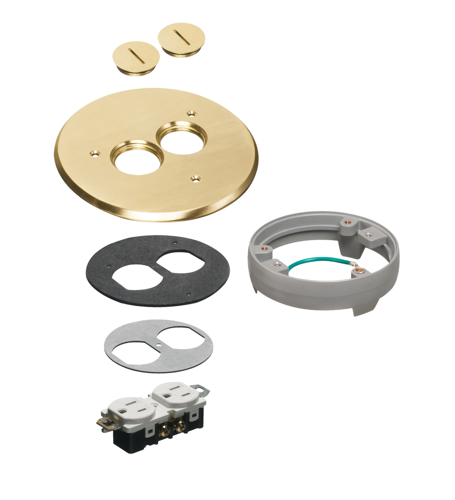 Product image for Arlington FLB6220MBLR 6" Round Cover Kit w/ Threaded Plugs & Leveling Ring, Brass