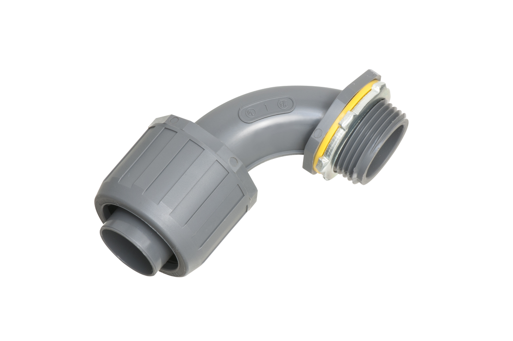 Arlington NMLT9010 1 Inch 90 Degree Non-Metallic Liquidtight Push Connector Arlington NMLT9010 1 Inch 90 Degree Non-Metallic Liquidtight Push Connector