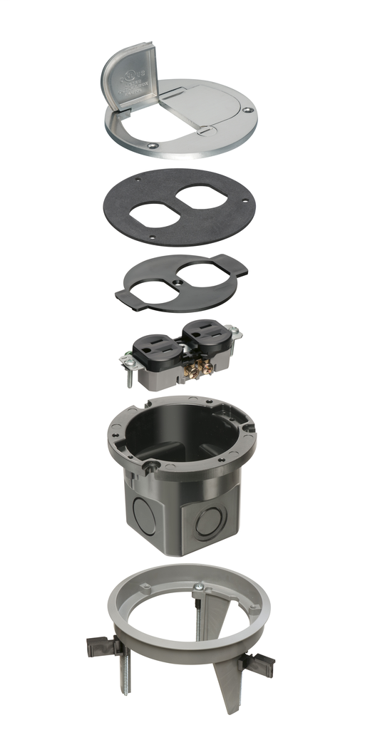 Product image for Arlington FLB4360NL Floor Box Kit w/ Flip Lids, Nickel-Plated Cover