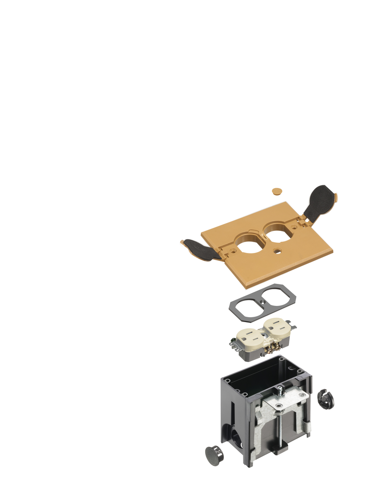 Product image for Arlington FLBAF101CA 1-Gang Non-Metallic Floor Box Kit w/ Flip Lids, Rectangular Cover, Caramel