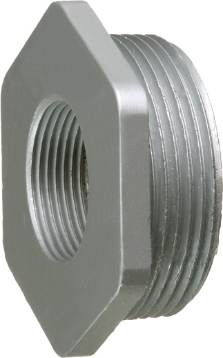4 x 3-1/2 Hex head reducing bushing, zinc die-cast, mantains ground path and able to pass ul high current testing.