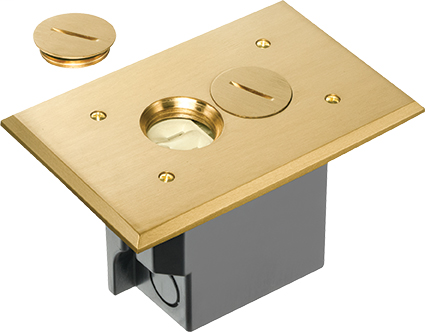 Product image for Arlington FLBR101MB 1-Gang Non-Metallic Floor Box w/ Threaded Plugs, Brass Cover
