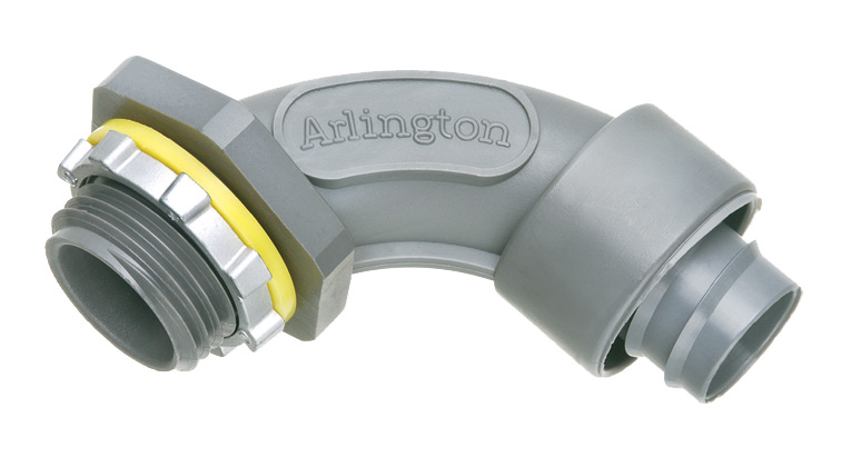 Arlington NMSC9075 3/4 Inch 90 Degree Screw On Non-Metallic Liquidtight Connector Arlington NMSC9075 3/4 Inch 90 Degree Screw On Non-Metallic Liquidtight Connector