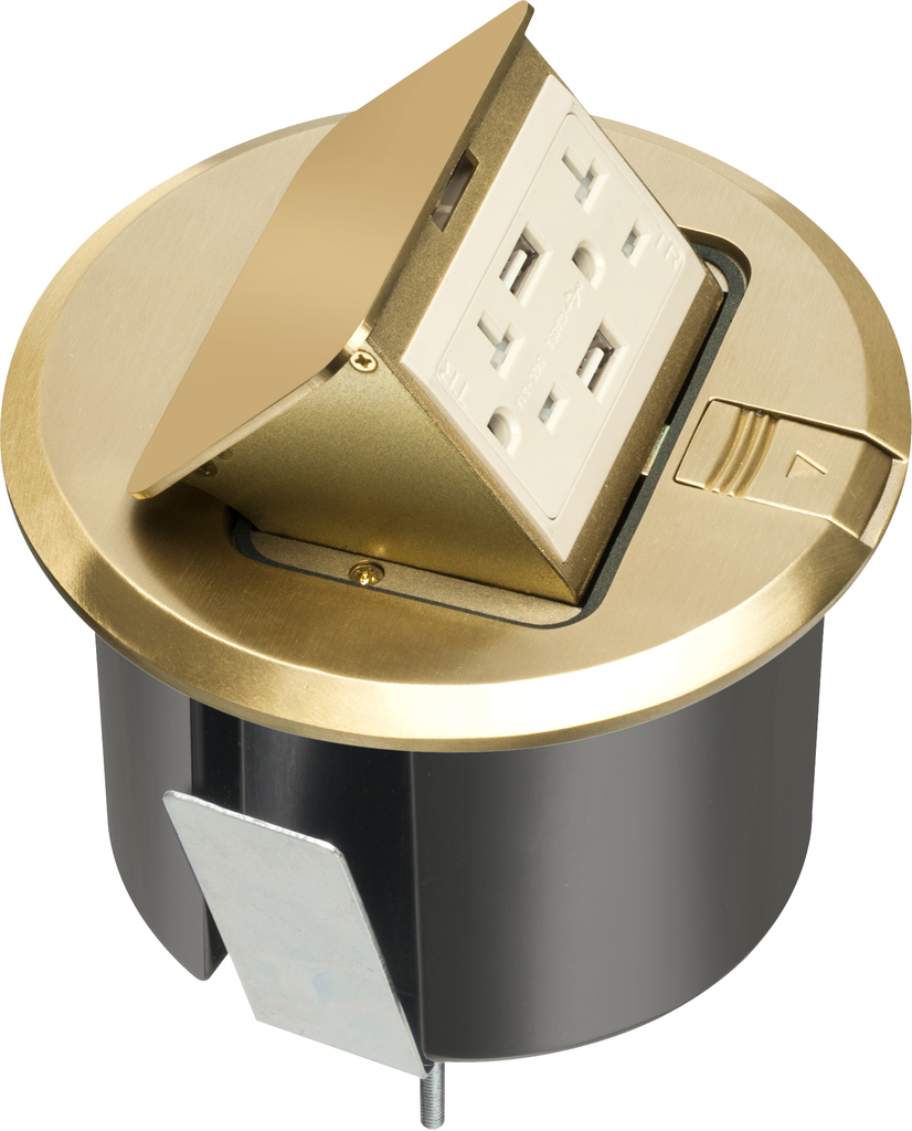 Product image for Arlington FLBT6520UMB Countertop Box Kit, 20A TR/USB Receptacle, Round Brass Cover
