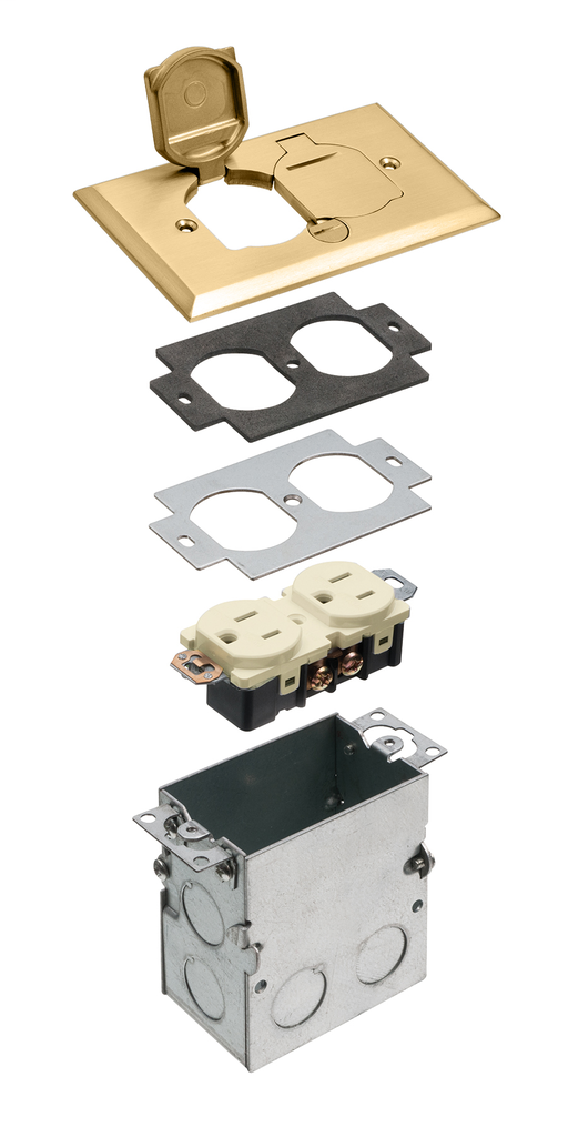 Product image for Arlington FLB5331MB 1-Gang Floor Box Kit, Steel Box, Brass Cover w/ Flip Lids