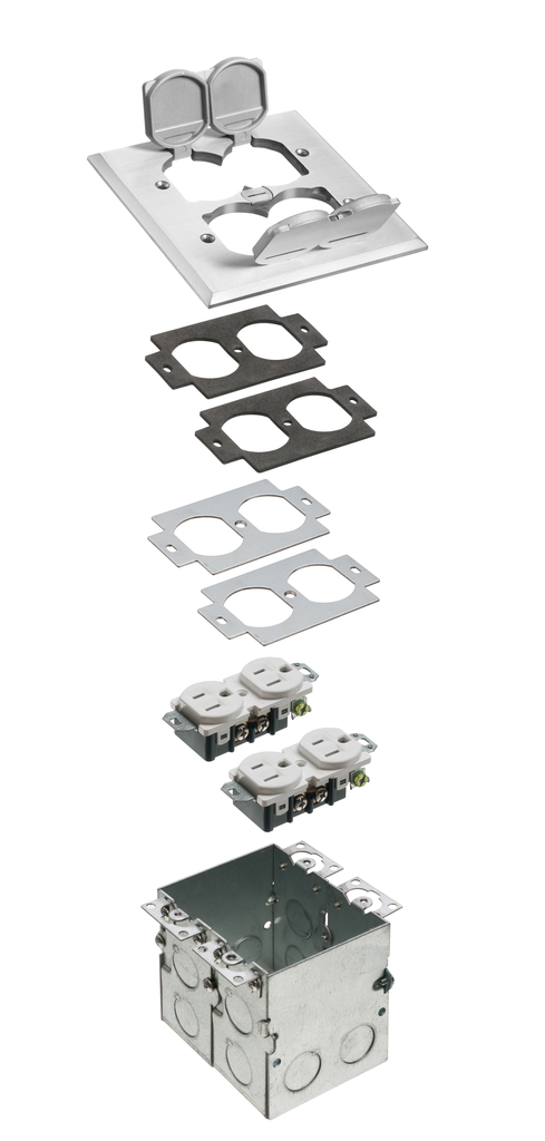 Product image for Arlington FLB5551NL 2-Gang Floor Box Kit, Steel Box, Nickel-Plated Cover w/ Flip Lids