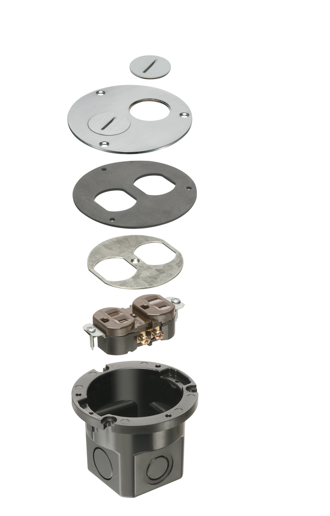 Product image for Arlington FLB3520NL Floor Box Kit w/ Nickel-Plated Cover, Threaded Plugs
