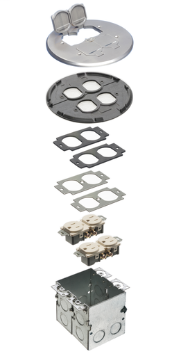 Product image for Arlington FLB6240NL 2-Gang Floor Box Kit, Steel Box, (2) 110V Receptacles, Nickel-Plated Cover