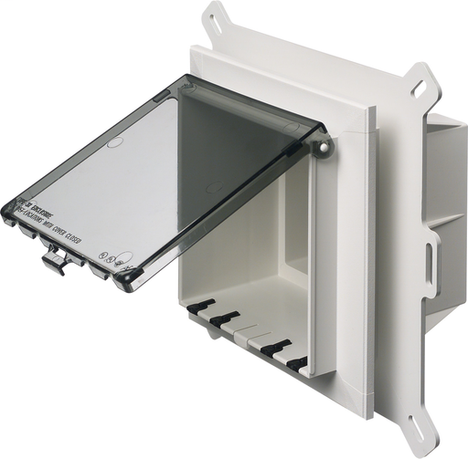 Low profile Inbox for new vinyl siding construction. Vertical with weatherproof while in use Extra Duty clear cover. Two Gang.