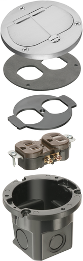Product image for Arlington FLB3532NL Floor Box Kit, Two Flip Lids, Nickel-Plated Cover