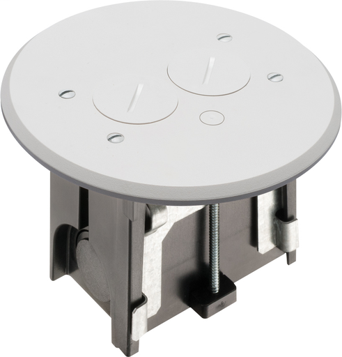 Arlington FLBAR101W 1-Gang Non-Metallic Floor Box Kit w/ Threaded Plugs, Round Cover, White Product image for Arlington FLBAR101W 1-Gang Non-Metallic Floor Box Kit w/ Threaded Plugs, Round Cover, White
