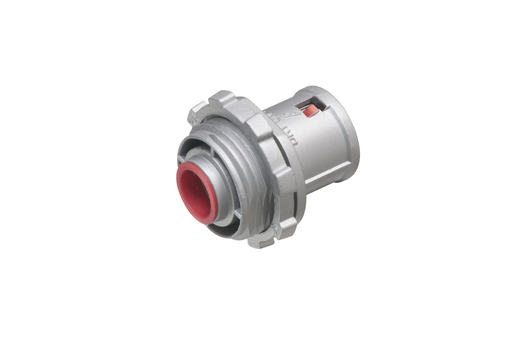 Mayer-DDS-Zinc die-cast, 3/4" Knockout MC cable connector uses a locknut to secure the fitting into knockout with an internal spring steel clip. No tools required. Concrete tight when taped. Red tinted internal clip indicates easier insertion of conduit and comes with Insulated throat.-1