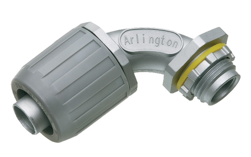 Mayer-DDS-SNAP2IT zinc die-cast, push on, metallic, liquid tight connector. Trade Size 1/2". 90 degree.-1