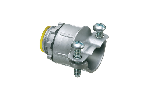 Mayer-DDS-Twin Screw zinc die-cast all-pupose 3/4" knockout connector for Flex, AC, MCI, and NM cable secures into knockout with locknut. With a cable range of .830 to 1.090 and an end stop of .820.-1