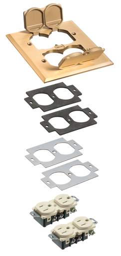 Product image for Arlington FLB5550MB 2-Gang Floor Box Cover w/ Flip Lids, Brass