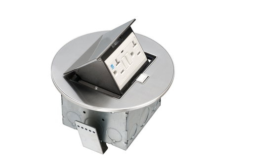 Product image for Arlington FLBT4465GSS Countertop Box Kit, 20A GFCI, Round Stainless Steel Cover