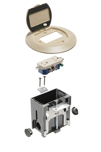 Product image for Arlington FLBAFR101LA 1-Gang Non-Metallic Floor Box Kit w/ Flip Lids, Round Cover, Almond