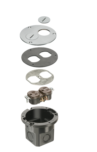 Product image for Arlington FLB3520NL Floor Box Kit w/ Nickel-Plated Cover, Threaded Plugs