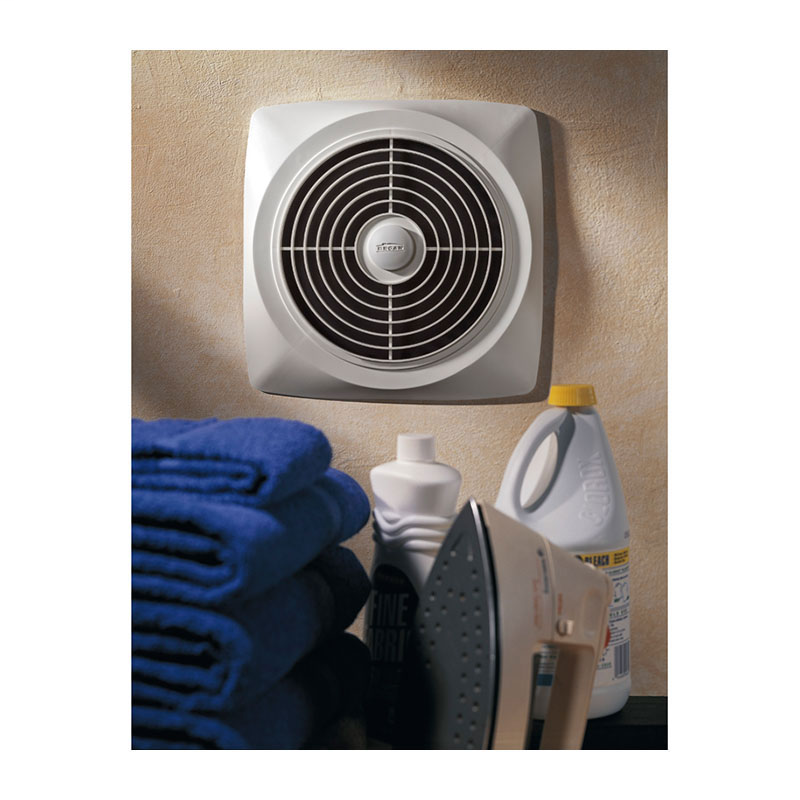 10" 470 CFM Chain-Operated Wall Fan, White Square Plastic Grille
