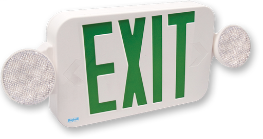 Product image for Beghelli PCH-G-SA PACO (PCH) LED Combination Exit / Emergency Fixture, (2) Lamp Heads, Green Lettering, Ni-Cad Battery, Universal Face, White Housing