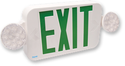Product image for Beghelli PCH-G-SA PACO (PCH) LED Combination Exit / Emergency Fixture, (2) Lamp Heads, Green Lettering, Ni-Cad Battery, Universal Face, White Housing