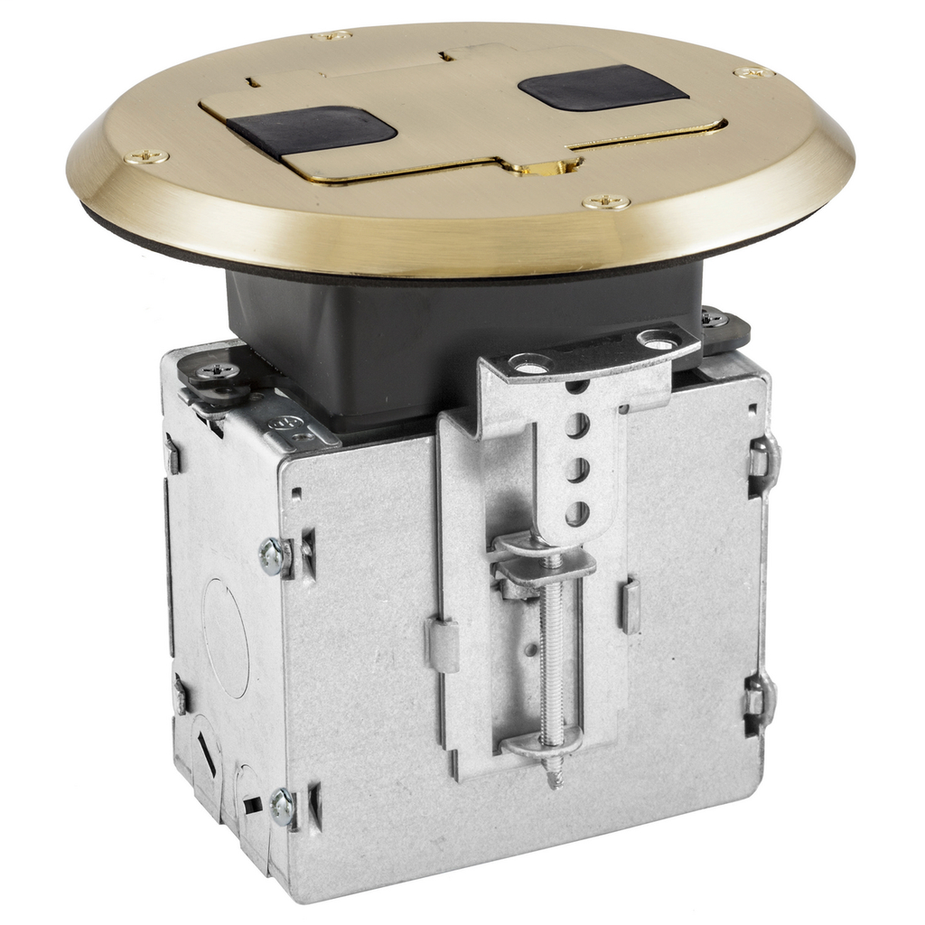 Hubbell Wiring Devices RF515BR Clear Lacquered Solid Brass Wood Fire Rated Poke-Through Floor Box Hubbell Wiring Devices RF515BR Clear Lacquered Solid Brass Wood Fire Rated Poke-Through Floor Box