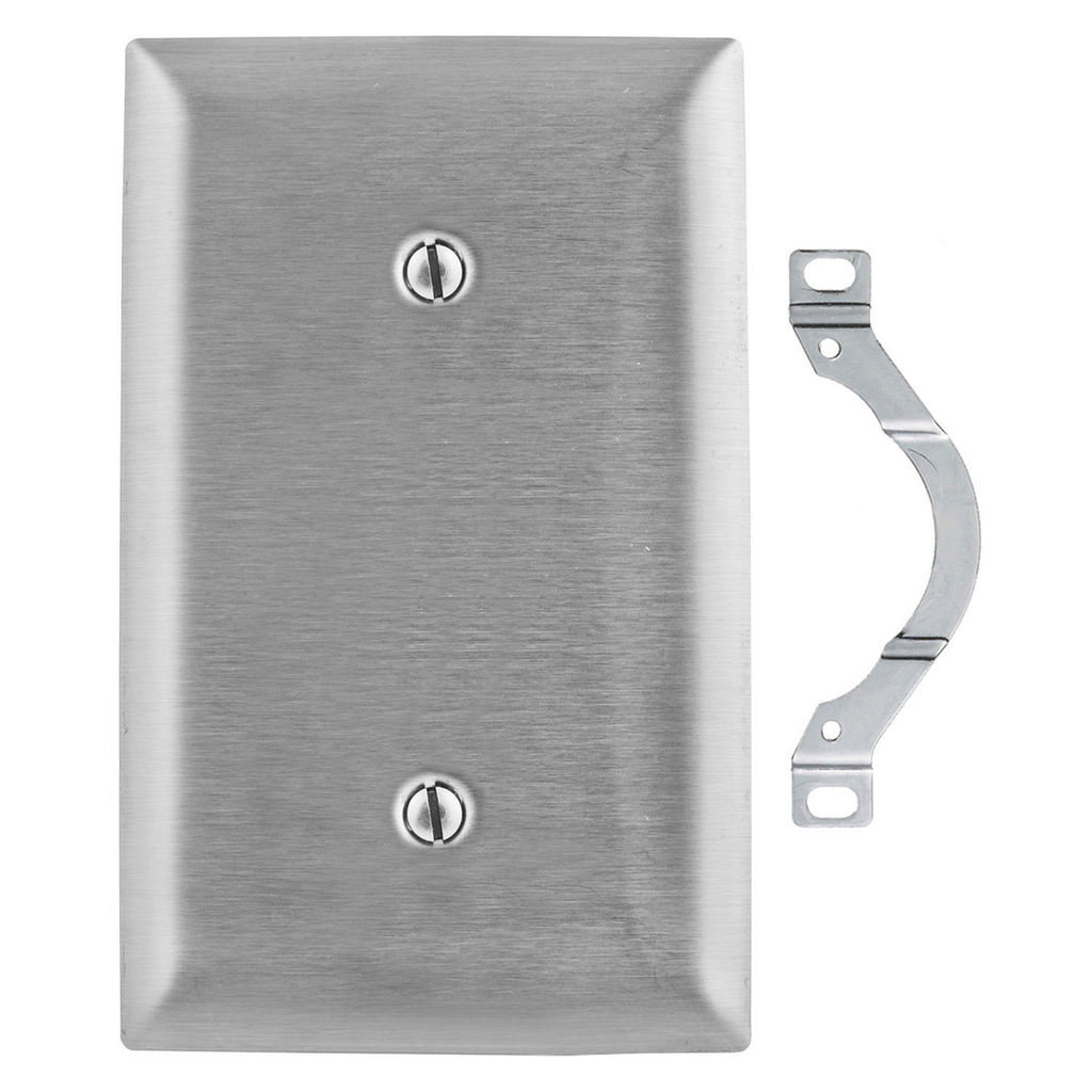 Product image for Hubbell SS14 1-Gang Blank Strap-Mounted Wallplate, Stainless Steel 302/304