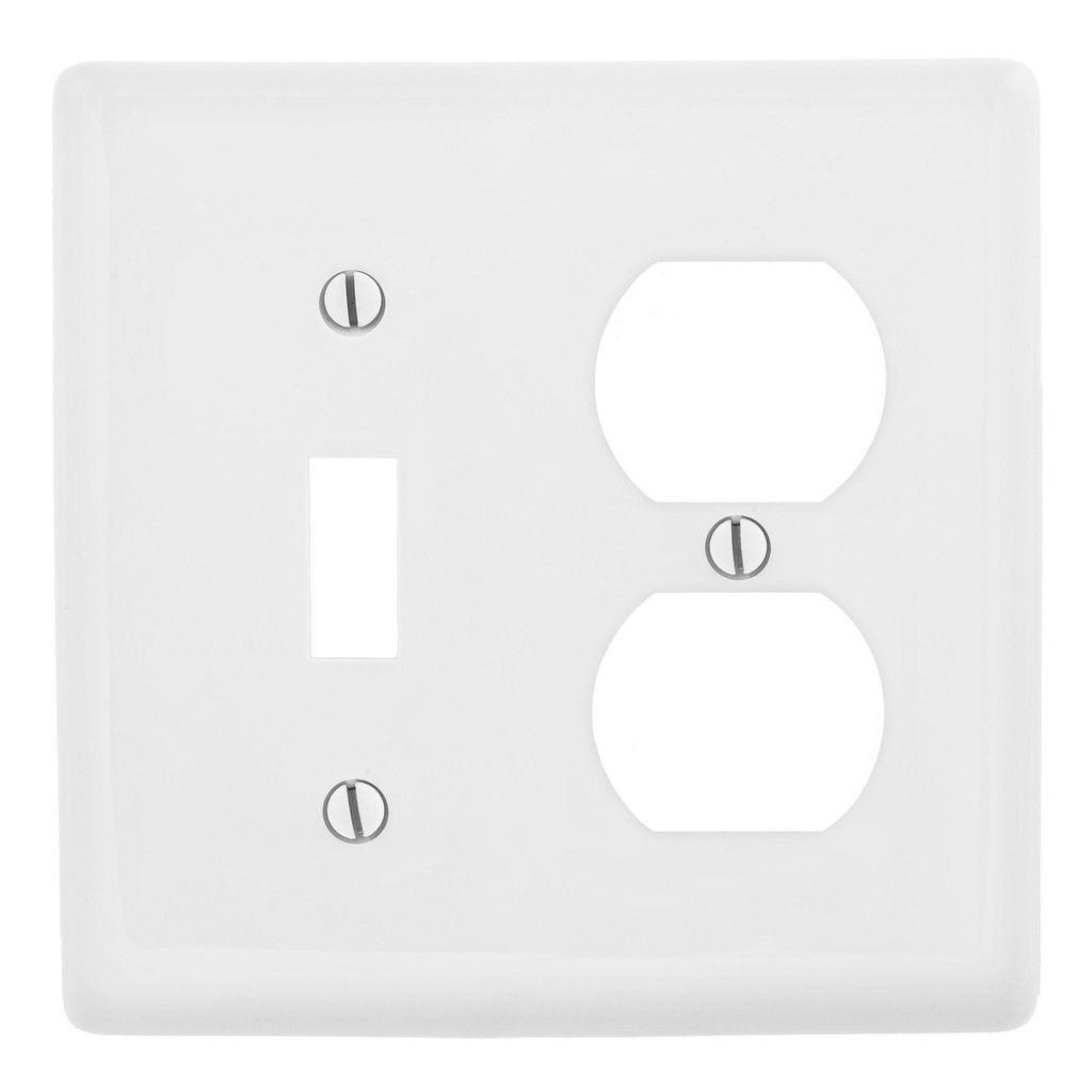 Hubbell Wiring Devices NP18W 2-Gang White Nylon Standard 1-Toggle Switch 1-Duplex Receptacle Combination Wallplate Hubbell Wiring Devices NP18W 2-Gang White Nylon Standard 1-Toggle Switch 1-Duplex Receptacle Combination Wallplate