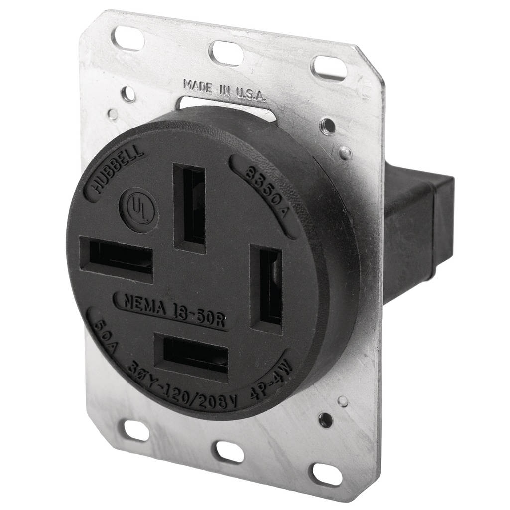Product image for Hubbell HBL8350A 50 Amp 120/208 VAC 4-Pole 4-Wire NEMA 18-50R Black Single Straight Blade Receptacle