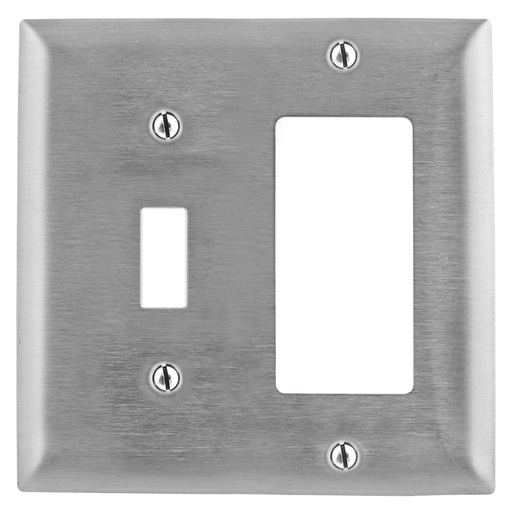 Product image for Hubbell SS126 2-Gang Stainless Steel 1-Toggle 1-Decorator Switch Screw Mount Combination Wallplate
