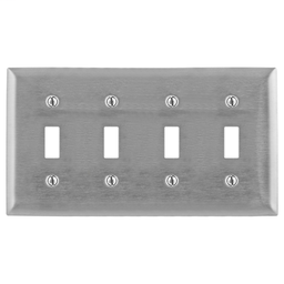 Hubbell SS4 4-Gang Stainless Steel 4-Toggle Switch Strap Mount Wallplate