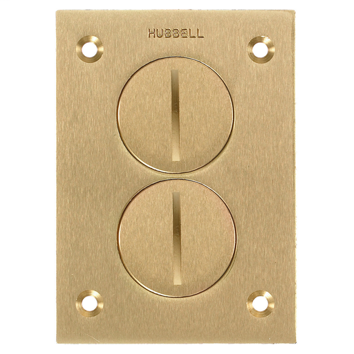 Product image for Hubbell S3625 4.15 x 2.99 Inch Brass Rectangular Duplex/Screw Floor Box Cover